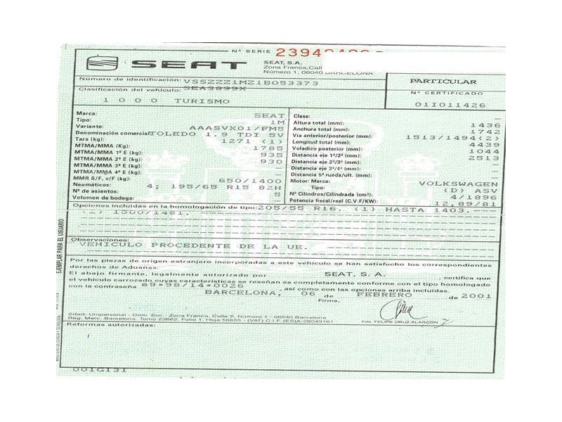 seat toledo del año 2001
