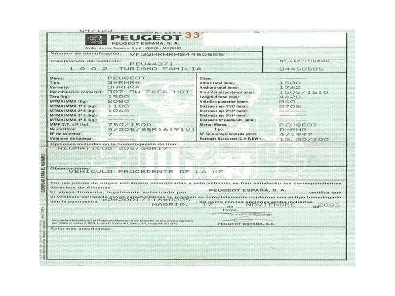 peugeot 307 del año 2005