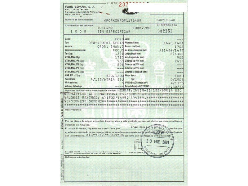 ford focus del año 2001