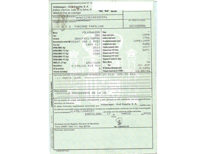 volkswagen passat del año 2002