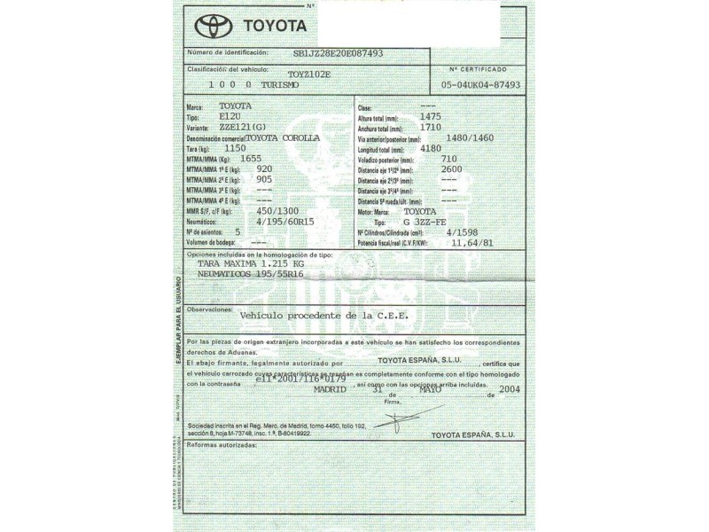 toyota corolla del año 2004