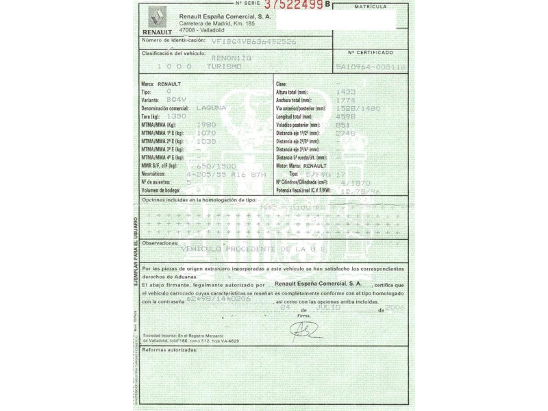 renault laguna 1.9 dci (130,52cv del año 2006