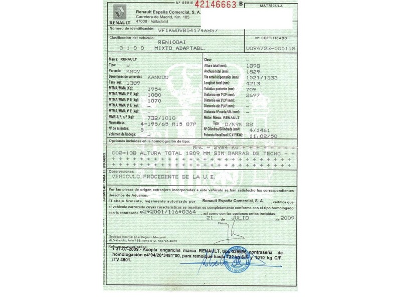 renault kangoo del año 2009
