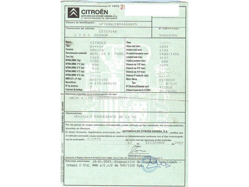 citroen berlingo del año 2002