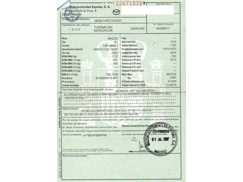 mazda 323 del año 2001