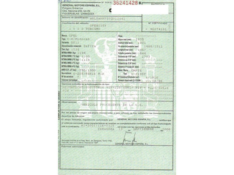 opel zafira del año 2006