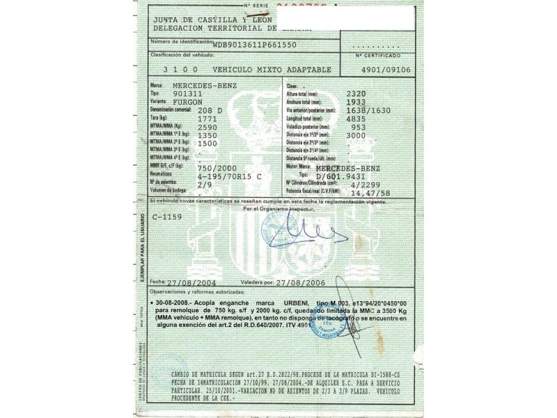 m. benz sprinter (mercedes 208) del año 1999