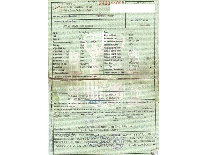 ssangyong musso del año 2001