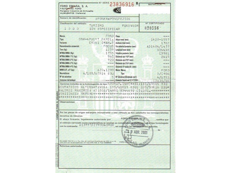ford focus del año 2001