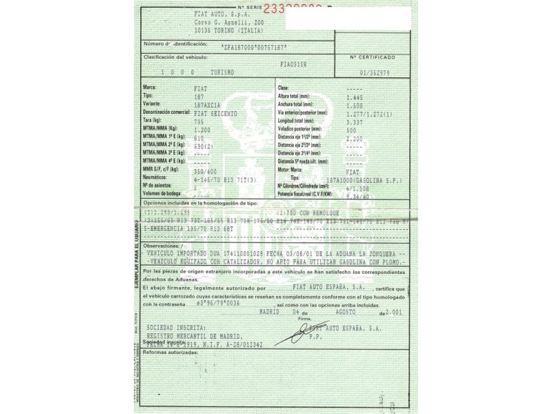 fiat seicento del año 2001