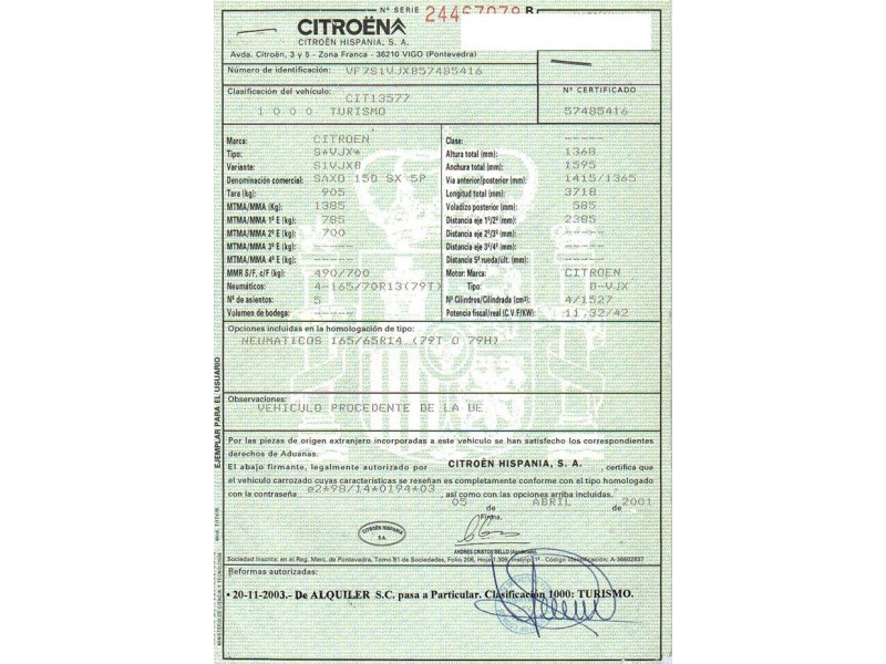 citroen saxo del año 2001