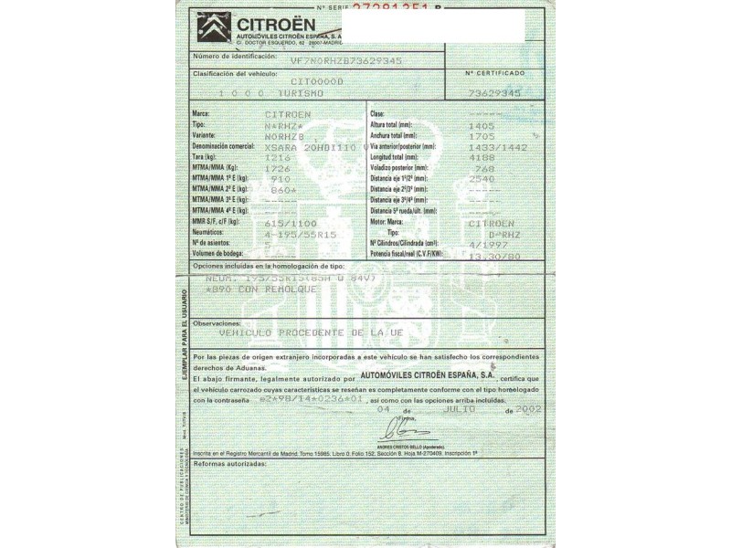 citroen xsara del año 2002