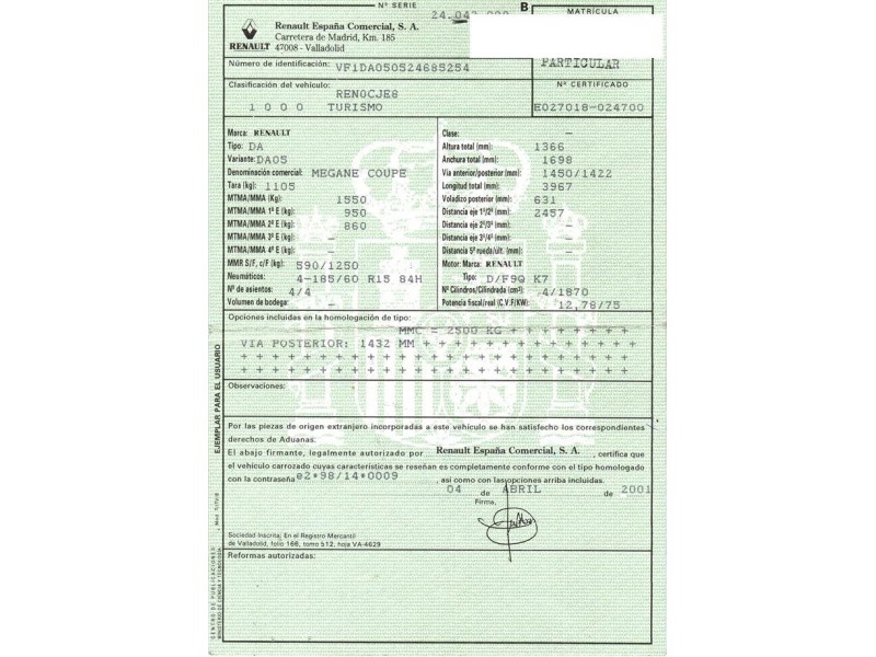 renault megane del año 2001