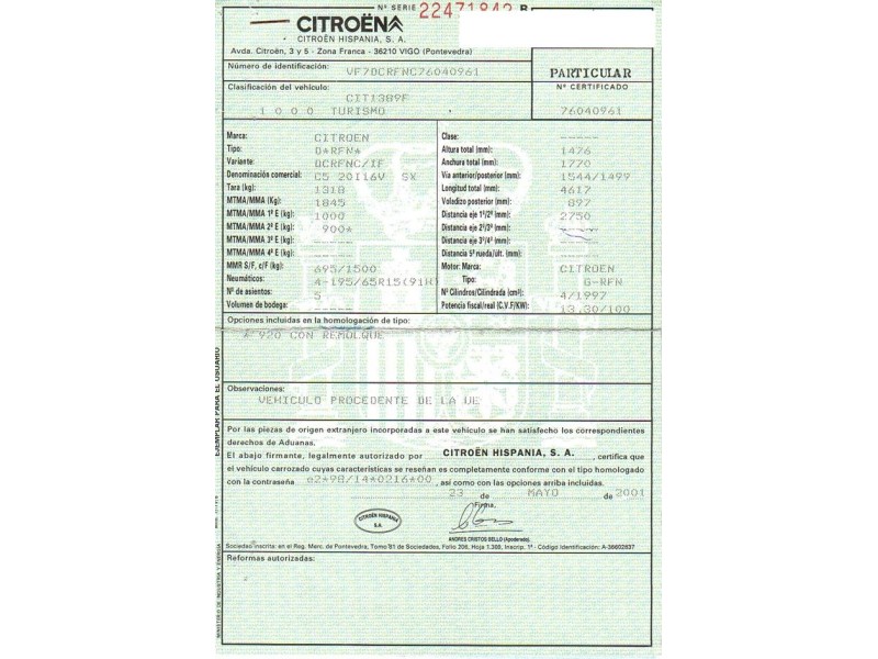 citroen c5 del año 2001